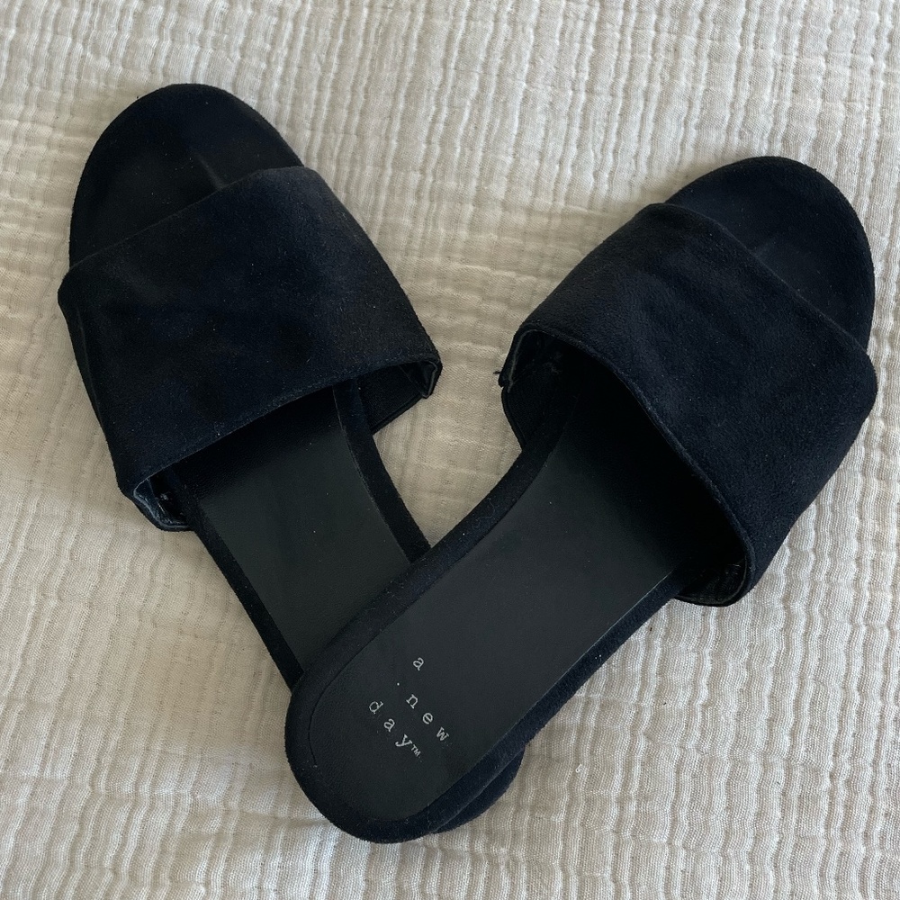 A New Day Faux Suede Slip-on Flat Sandals - Black